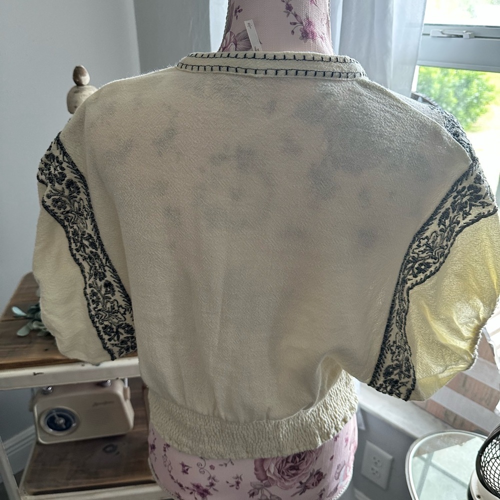 Free People Temecula Cream Top with Black Floral Embroidery - Picture 3 of 4